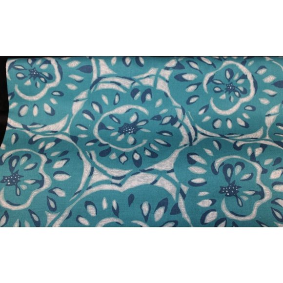 Platinum Collection RICHLOOM Teal Blue White Flower Print Fabric Canvas Textile - Picture 3 of 6